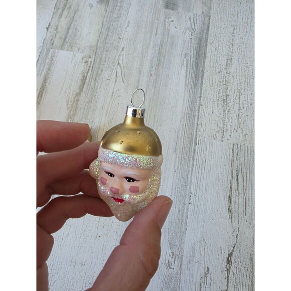 Vintage gold Santa glitter bust ornament glass Xmas tree - Picture 8 of 8